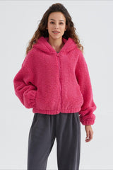 Fuzzy Hooded Zip Short Jacket