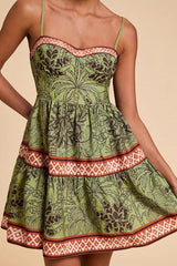 Green Printed Cami A Line Vacation Dress
