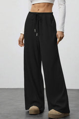 Draped Drawstring Wide Leg Knit Pants