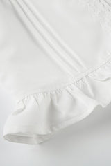 Lace Paneled Ruched Puff Sleeve Tie Blouse