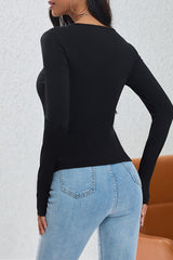 Ruched Button Detail Asymmetric Knit Top