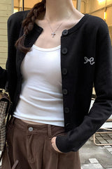 Bow Embroidered Knit Cardigan Black / S