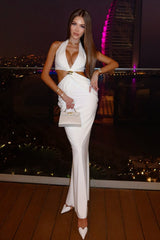 Sheer Panel Halter Formal Dress