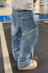 Vintage Washed Patchwork Wide Leg Trendy Jeans