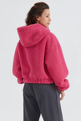 Fuzzy Hooded Zip Short Jacket
