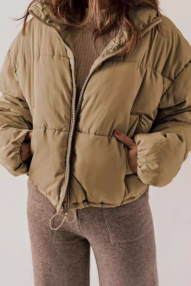Classic Plain Quilted Puffer Jacket S / Khaki