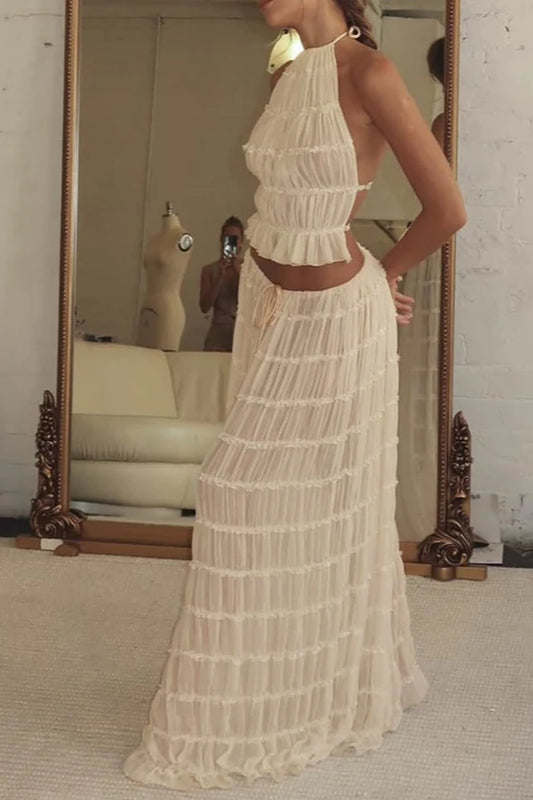 Ruched Halter Cami & Maxi Skirt Boho Dress