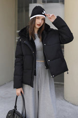 Faux Fur Panel Cropped Puffer Jacket