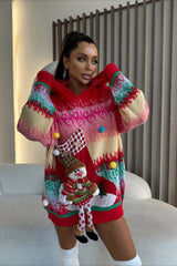 Christmas 3D Snowman Hooded Pom Sweater
