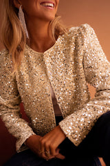 Sequin Cropped Open Front Jacket