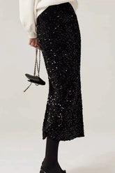 Black Sequin Midi Pencil Skirt