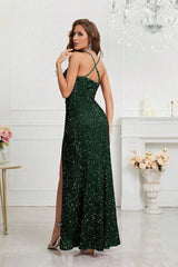 Sequin V Neck Bodycon Formal Dress S / Green