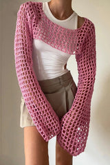 Sexy Sheer Crochet Bell Sleeve Crop Top