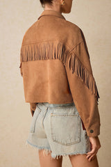 Fringe Trim Drop Shoulder Casual Jacket