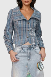 Single Breasted Plaid Print Blouse