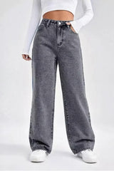 Grey Vintage High Waist Straight Jeans