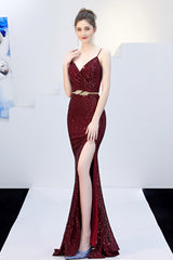 Sexy Slim Fishtail Party Dress with Belt Red / S