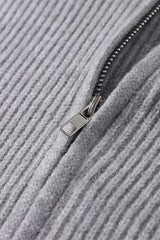 Pleated Knit O Neck Zipper Cardigan