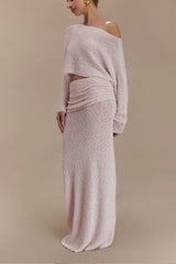 Ribbed Knit Off Shoulder Maxi Skirt Set