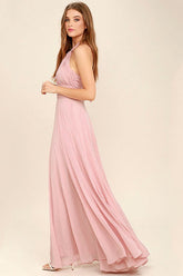 Chiffon Halter Ruched Gown Formal Dress S / Pink