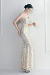 Iridescent Sequin Slit Bodycon Maxi Dress