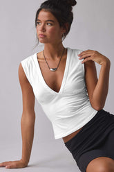Deep V Ruched Sleeveless Tank Top