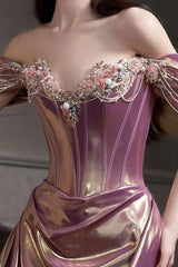 Off Shoulder Ruched Satin Elegant Prom Dress