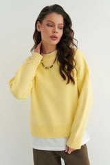 Loose Basic Knit Pullover Sweater Yellow / M