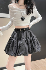 Polka Dot Black Belted Tulle Mini Skirt