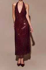 Halter Deep V Backless Bodycon Elegant Prom Dress