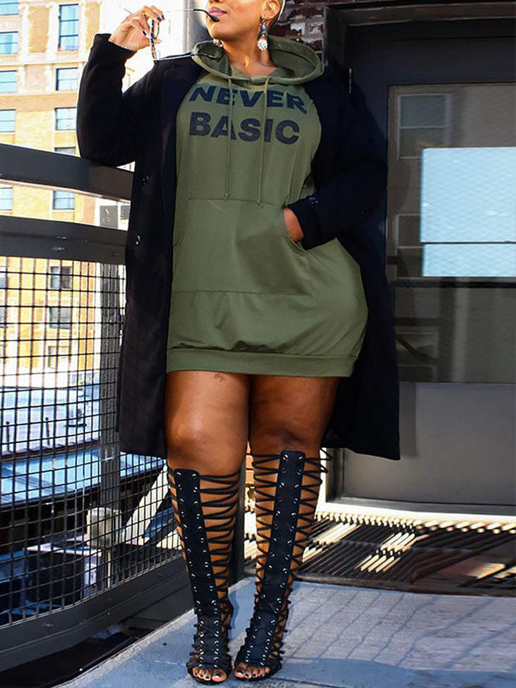 Letter Print Hoodie Dress Army Green / XL Sweatshirts & Hoodies L