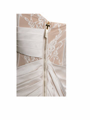 Callie Pearl White Lace Graceful Satin Corset High Slit Gown Gowns