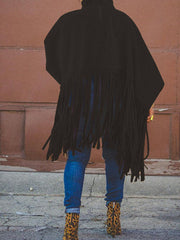 Solid Fringed Suede Top Sweatshirts & Hoodies L