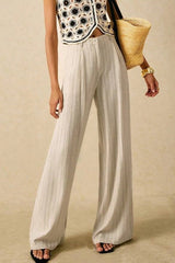 Linen Stripe High Waist Fluid Wide Leg Pants