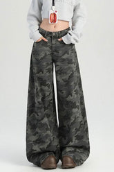 Camouflage Wide Leg High Waist Relaxed Jeans