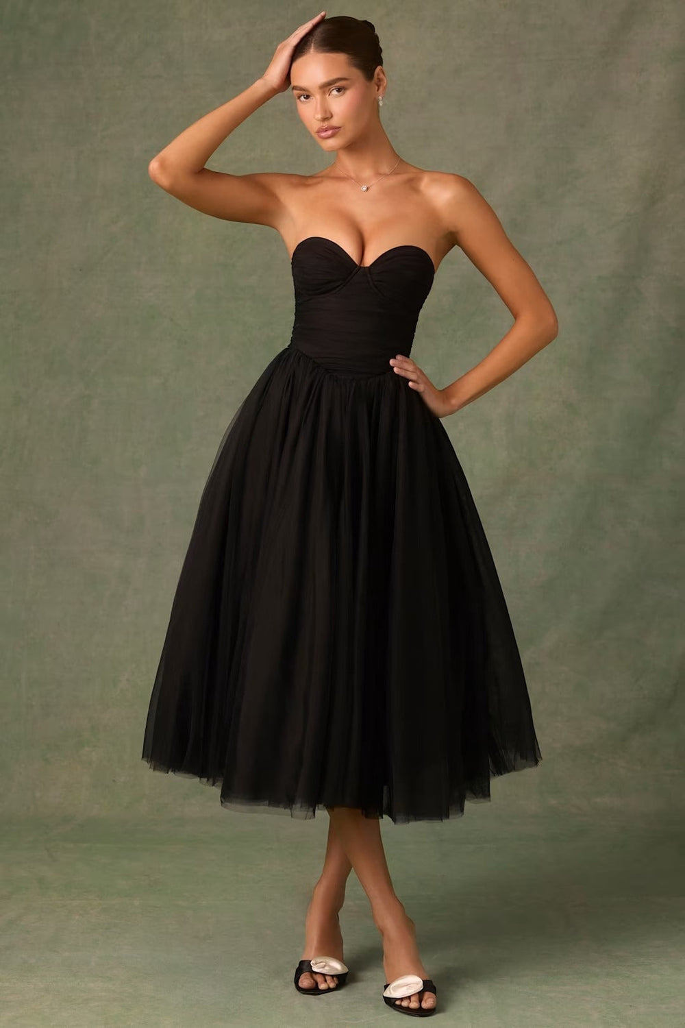Sheer Bustier Strapless Cocktail Dress