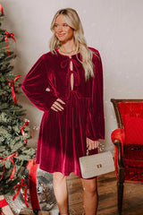 Velvet Loose Cutout Tie Waist Mini Dress