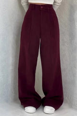 Button High Waist Solid Long Fluid Pants