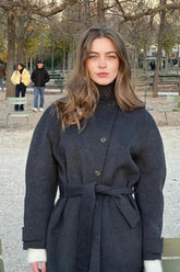 Woolen Turtleneck Belted Single-Breasted Overcoat