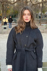 Woolen Turtleneck Belted Single-Breasted Overcoat