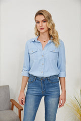 Long Sleeve Denim Lapel Blouse