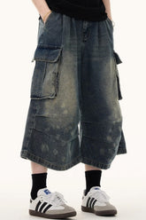 Multi Pocket Ruched Cargo Relaxed Straight Jeans