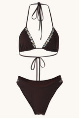 Shell Detail Halter Triangle Bikini Set