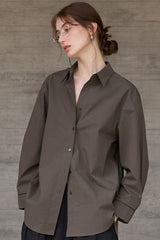 Long Sleeve Cotton Lapel Collar Blouse