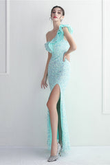 Embellished One Shoulder Mermaid Formal Dress