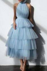Blue Tiered Ruffle Mesh Party Dress XS / Blue