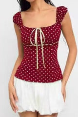 Polka Dot Low Back Slim Fit Short Sleeve Tank Top