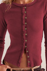 Slim Long Sleeve Ribbed Cardigan