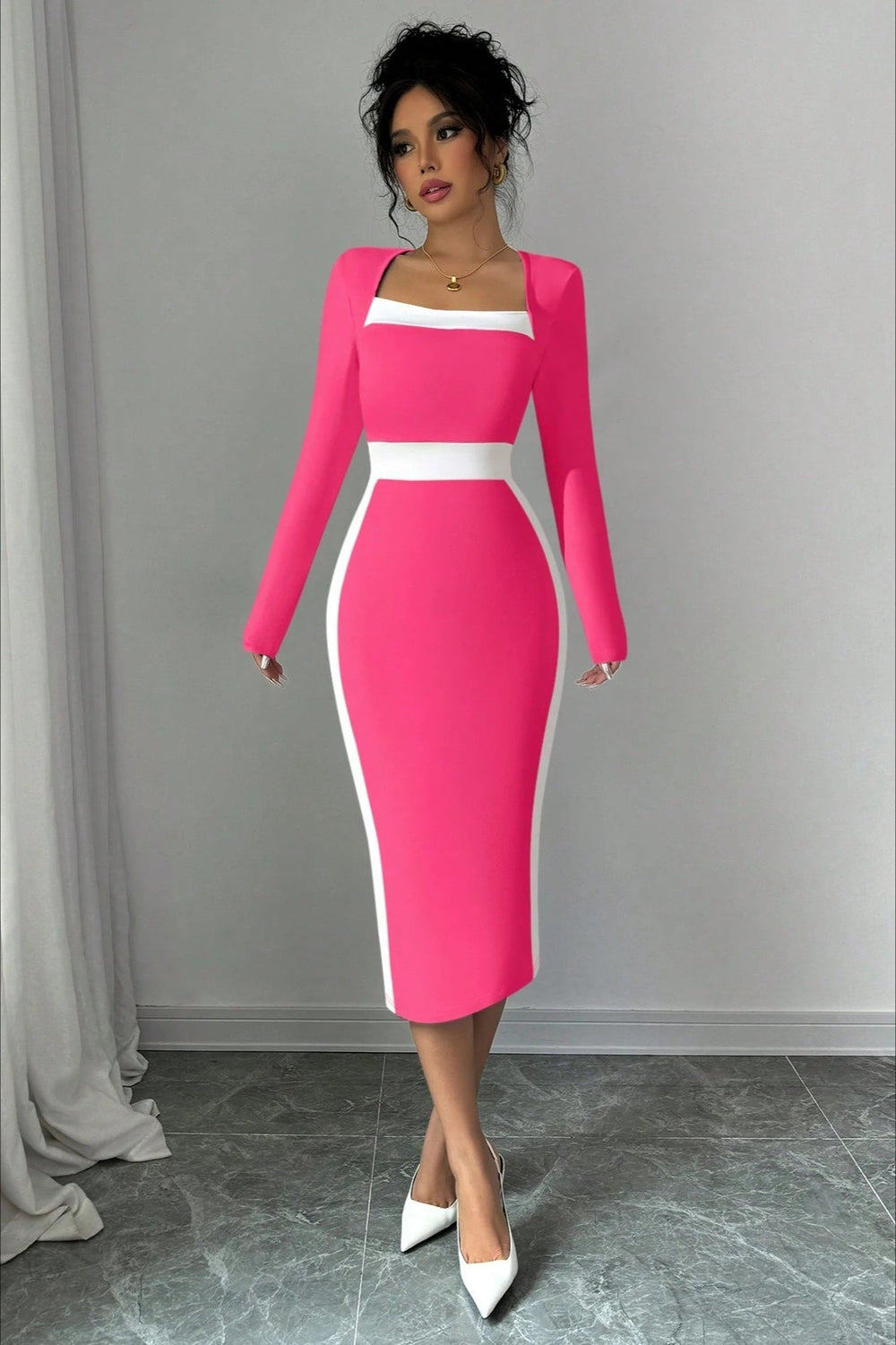 Color Block Panel Bodycon Cocktail Dress