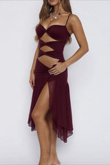 Strapless Hollow Slit Mesh Vacation Dress